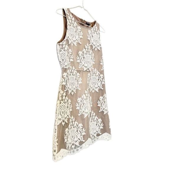 Gianni Bini Embroidered Damask Overlay Sleeveless A-line Mini Dress Tan Small - Picture 3 of 5
